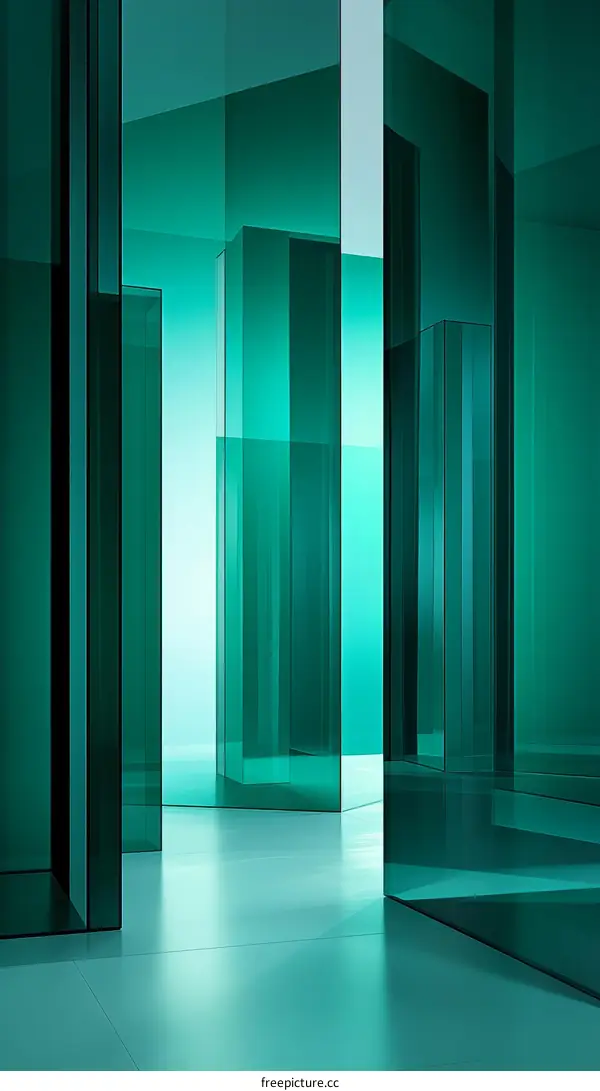 Abstract Teal Glass Architecture Design