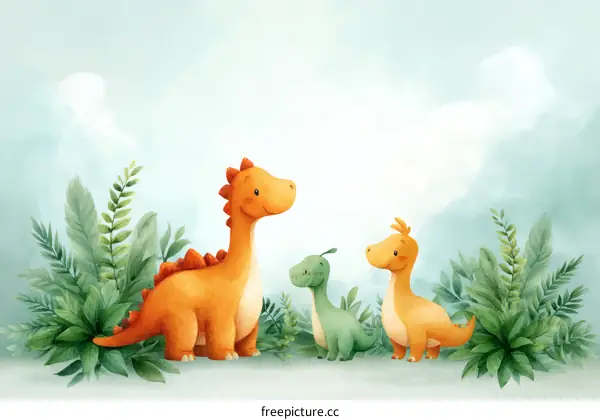 Cute Dinosaurs in a Lush Jungle Illustration
