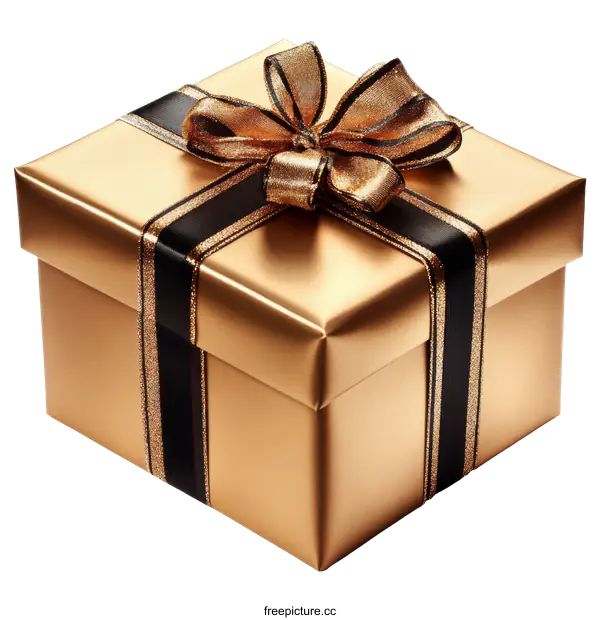 [Transparent Background PNG]Golden Gift Box with Elegant Ribbon