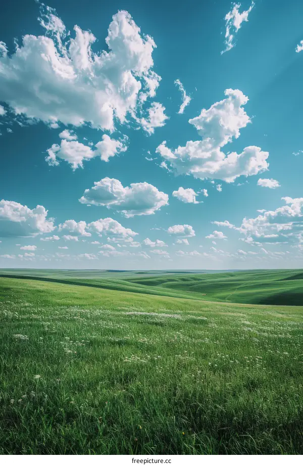Vast Grassland Under the Blue Sky