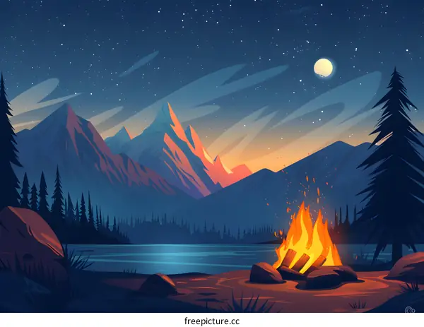 Campfire Night in the Mountains Illustration
