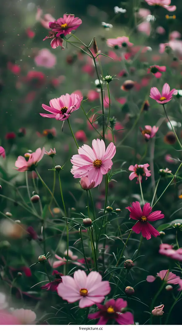 Pink Cosmos Flowers in a Garden