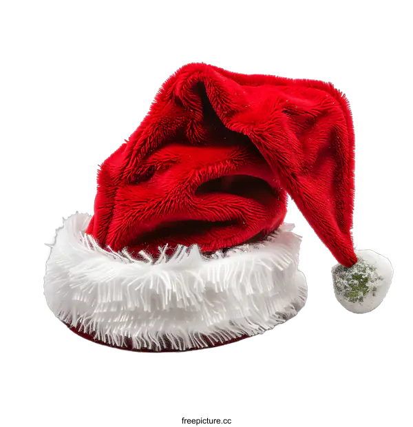 [Transparent Background PNG]Red Santa Hat with White Fur Trim on White Background