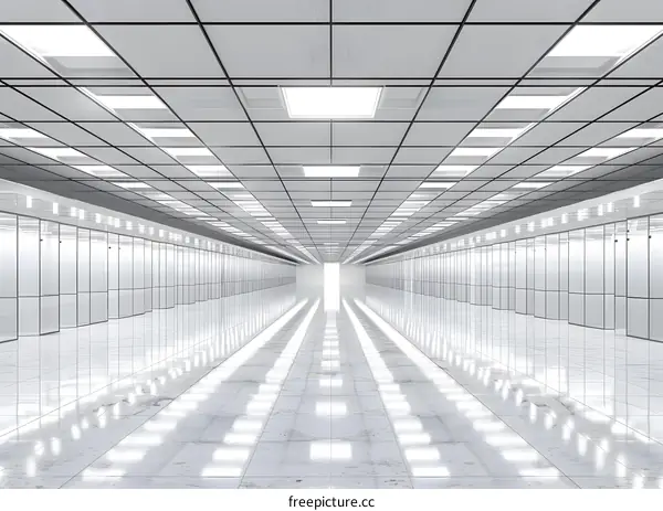 White Corridor With Bright Lights