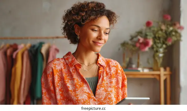 Woman Browsing Fashion Apparel in Boutique Setting
