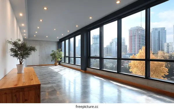 Modern Spacious Office Interior with City View