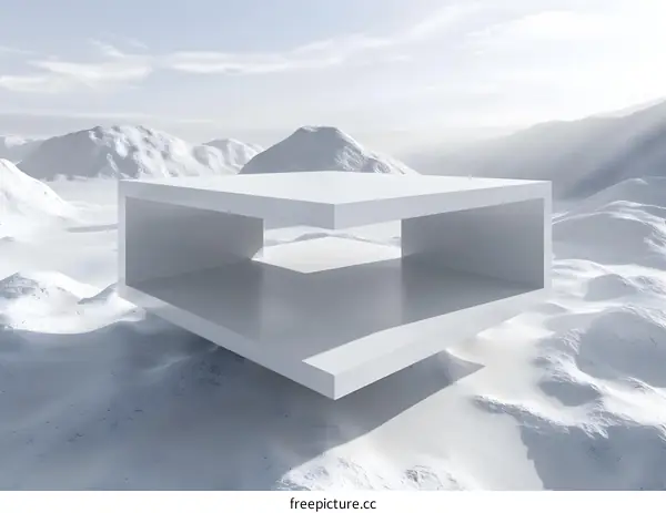 Minimalist White Structure in a Snowy Landscape
