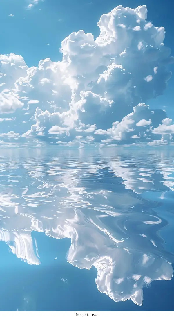 Blue Sky and White Clouds Reflected on Water's Surface