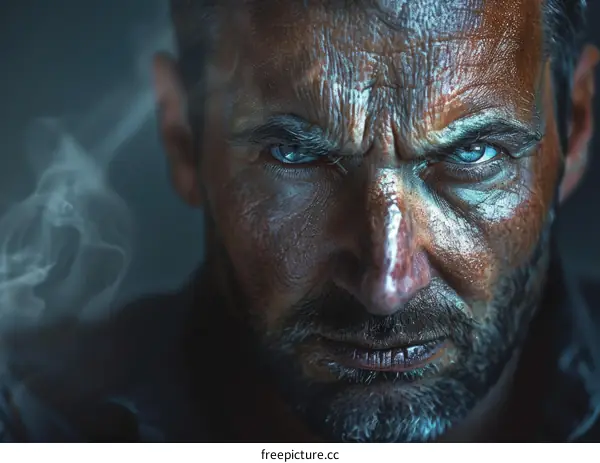 Close-up Portrait of a Serious Man with Smoky Background