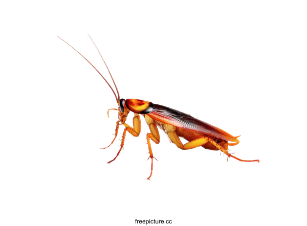 [Transparent Background PNG]Close-up Image of a Cockroach on White Background