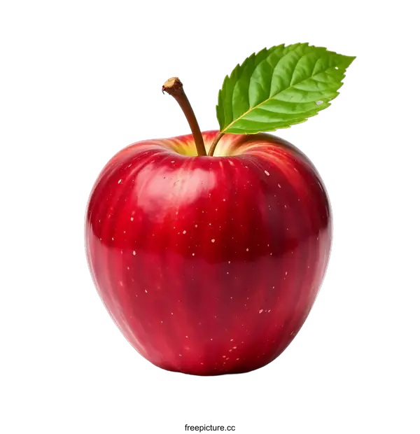[Transparent Background PNG]Red Apple with Green Leaf on transparent background