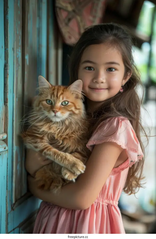 portrait of a girl with a cat