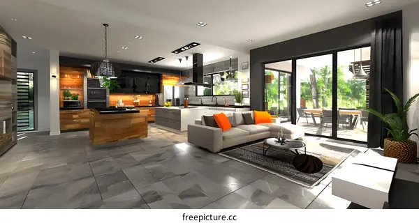 Modern Open Plan Kitchen and Living Room