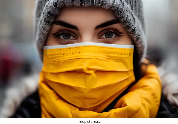Woman Wearing Yellow Face Mask in Winter