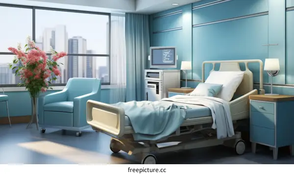 Patient room interior with window