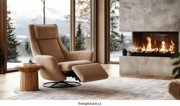Modern Recliner Chair by the Fireplace