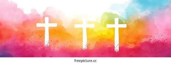 Colorful Watercolor Background with Christian Crosses