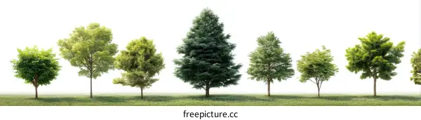 Row of Different Trees in a Field