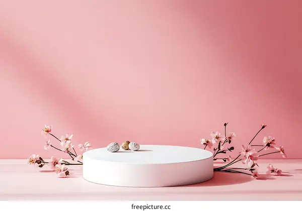 Pink Background with White Display and Flowers