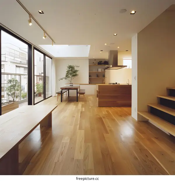 Minimalist Modern Home Interior Design with Wood Floors and Large Windows