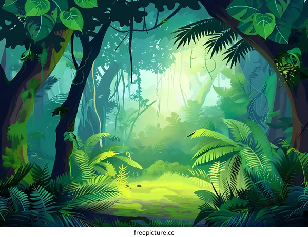 Green Lush Rainforest Jungle Illustration