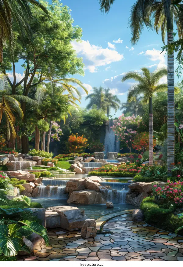 A lush tropical botanical garden