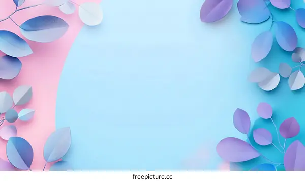 Blue and Pink Background With Paper Leaves