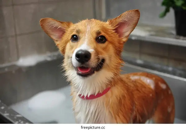 Adorable Dog Taking a Bath in a Tub