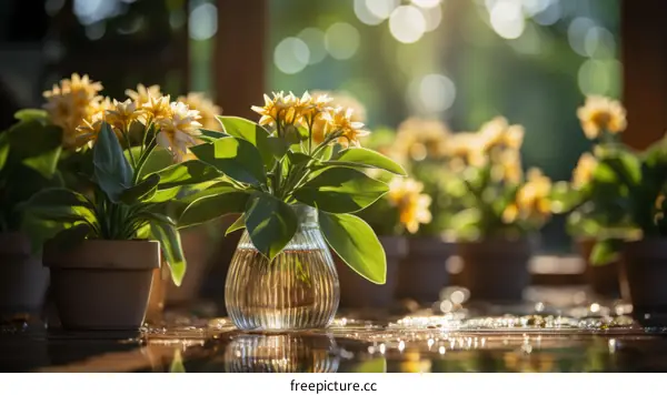 A beautiful arrangement of yellow flowers in a glass vase