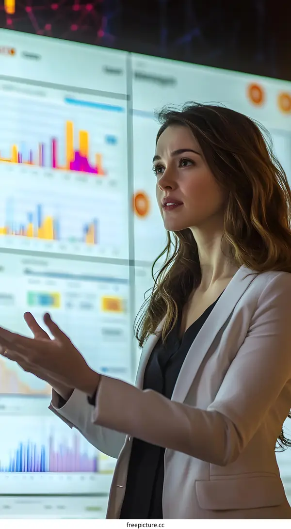 Businesswoman Presenting Data Analytics On Screen