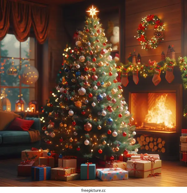 Christmas tree in a cozy living room