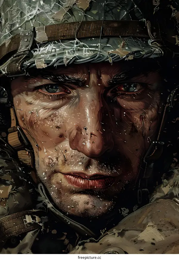 Close Up Portrait of a Soldier in Camouflage