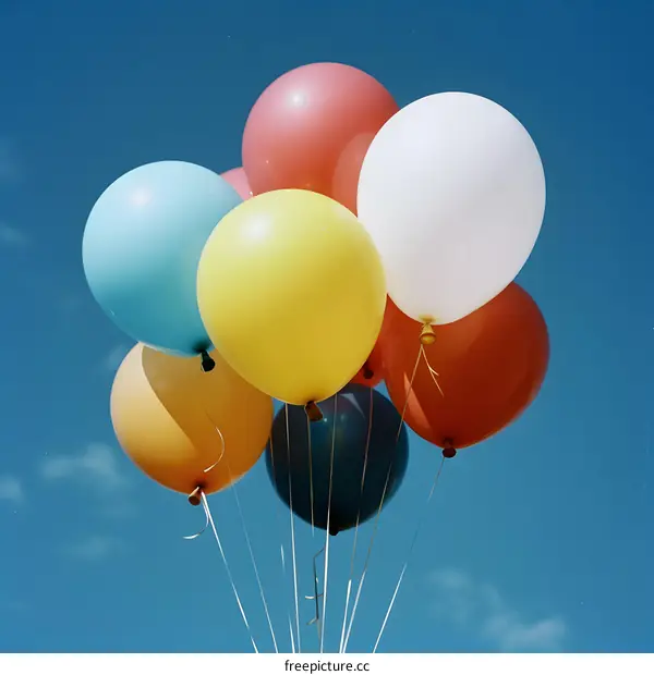 Colorful Balloons Floating in a Blue Sky