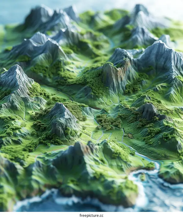 Green Mountains and Valleys with Rivers and Forests