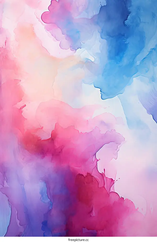 Colorful watercolor painting with a pink, purple, and blue color scheme