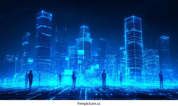 Digital Cityscape with Silhouettes