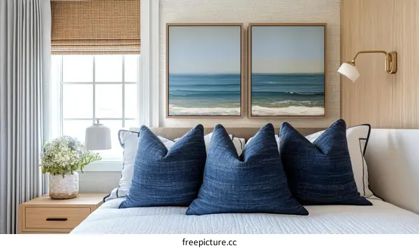 Coastal Bedroom Interior Design with Artwork
