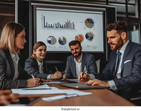 Business Meeting With People Looking At Charts