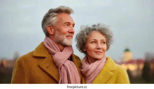 Couple in Autumnal Cityscape with Warm Tones