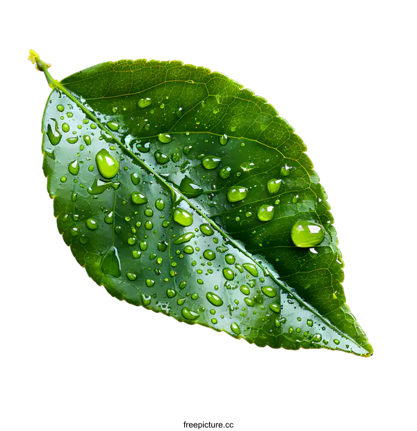 [Transparent Background PNG]green leaf with water drops