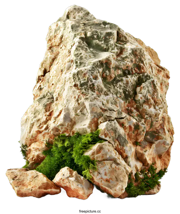 [Transparent Background PNG]Large Moss Covered Rock Isolated on White Background