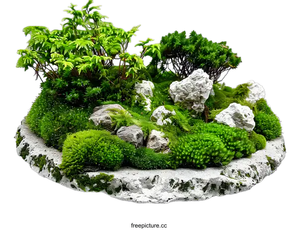 [Transparent Background PNG]Green Moss Miniature Landscape in a Pot