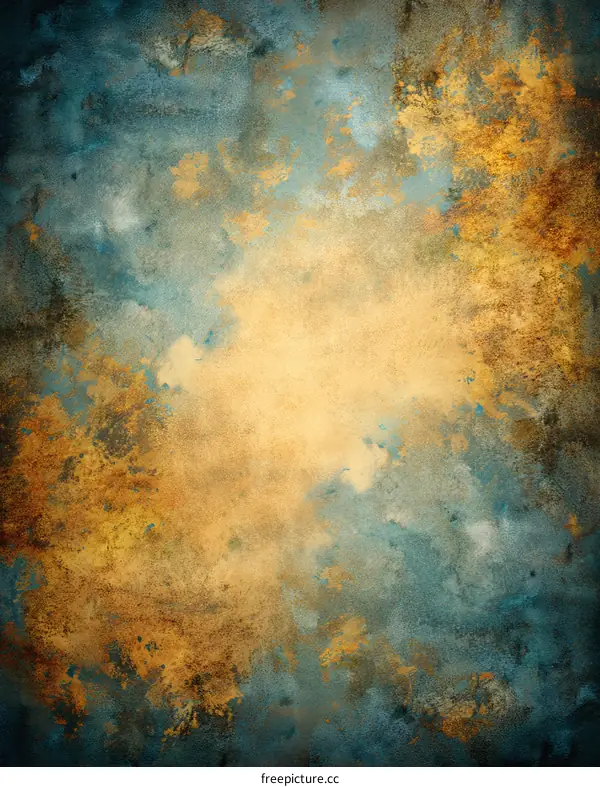 Abstract Watercolor Painting with Gold and Teal Hues