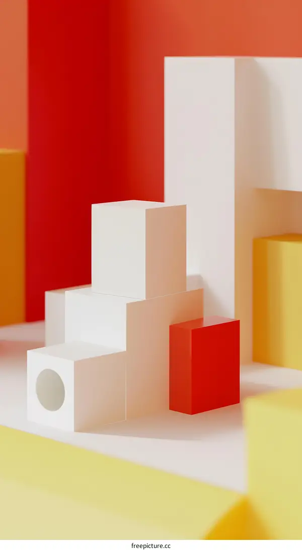 Red White Yellow Geometric Shapes Minimalist Abstract Background