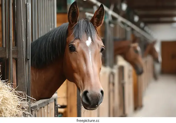 Horses in a Stable Interior View