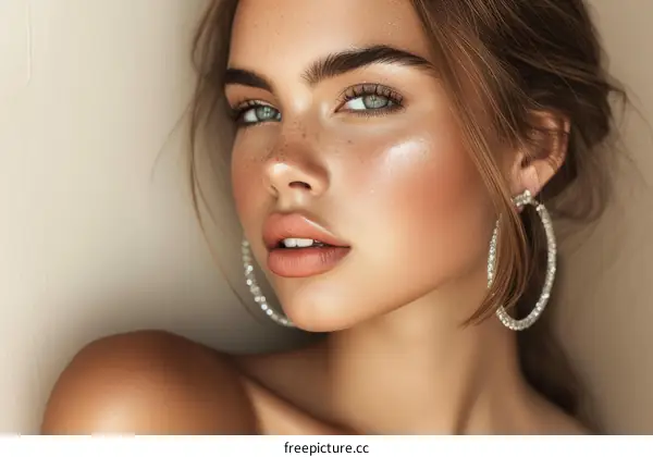 portrait of a beautiful young woman with brown hair and green eyes