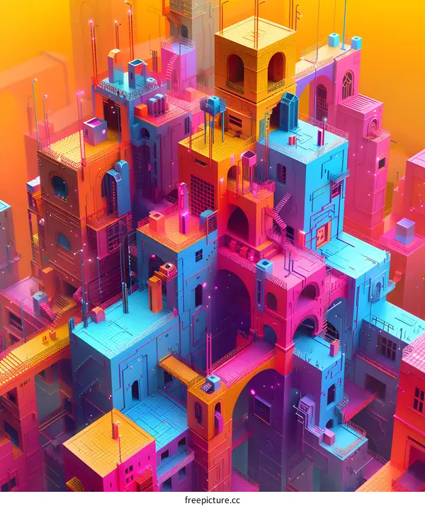 Abstract Cityscape in Vibrant Colors