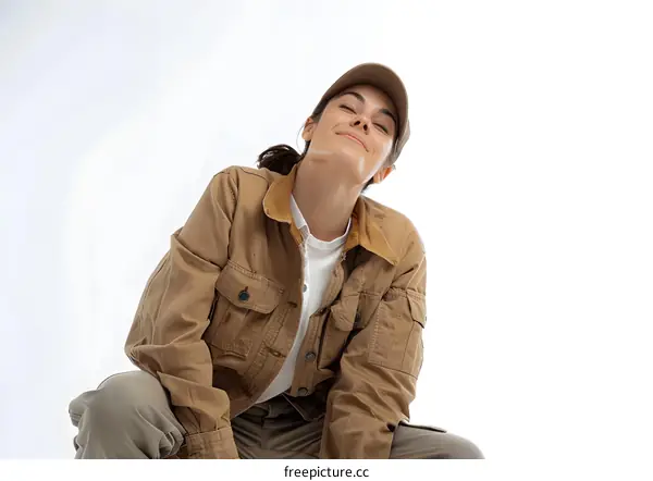 Woman in Brown Jacket and Cap Smiling