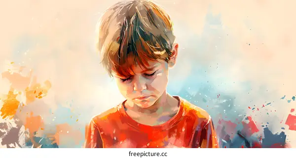 Portrait of a Young Boy with a Sad Expression
