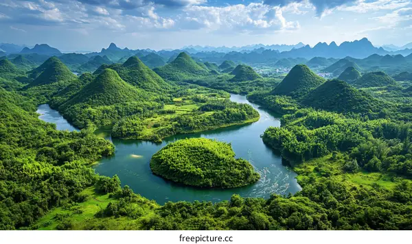 Serene Mountain River Valley Landscape